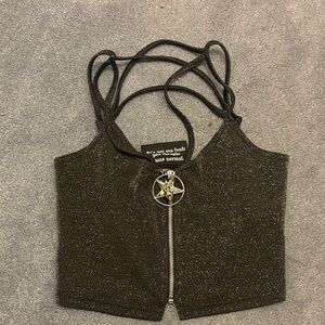 Killstar Black Sparkle Camisole with Pentagram Charm